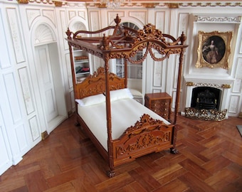 12th Scale - Dolls House - French Four Poster Versailles Bed ~ Finished in Walnut