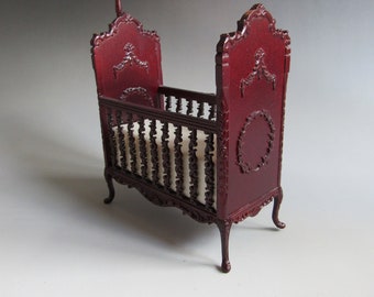 1:12th scale ~ Dolls House ~ Beautiful Nursery Crib with Drape Facility ~ finished in Mahogany