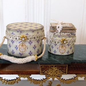 1:12th Scale ~Miniature Romantic Set of Vintage Style Hat Boxes with Book set ~ for French or Vintage Dolls House Setting