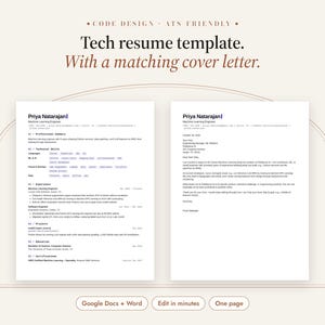 Tech Resume Template with Cover Letter, Software Engineer, ATS Friendly Google Docs
