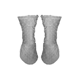 May include: A pair of white, textured, knitted baby booties.