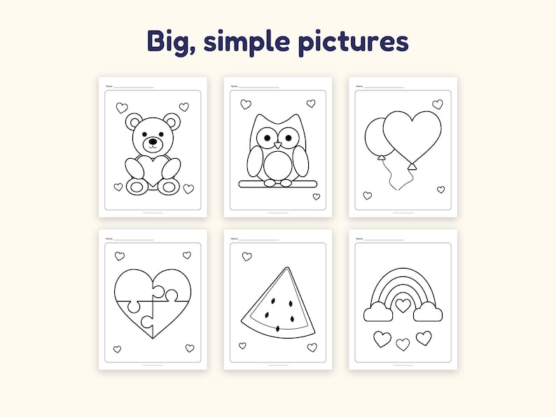 Valentine Coloring Pages for Kids Printable, 16 Bold-outline Sheets ...