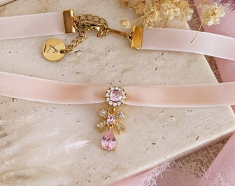 Coquette Princess Bow and Drop Choker, Princess Velvet Pink Choker, Shiny Pink Bow and Teardrop Choker, PrincessCore and RoyalCore Choker