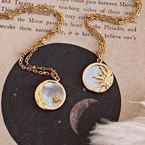 Sun and Moon Mother of Pearl Besties Necklaces, BFF Necklaces, Celestial Necklace, Mother of Pearl Coin Necklace, Friendship Necklaces