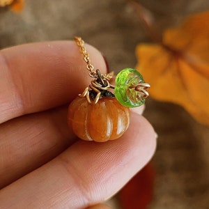 Pumpkin Queen Necklace, Pumpkin Bead Pendant, Aventurine Orange Fall Pumpkin, Halloween Pumpkin