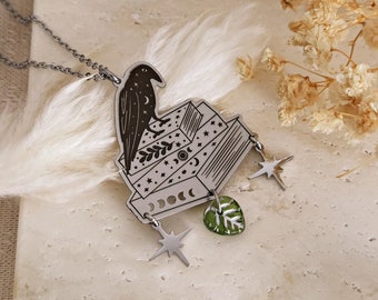 Raven & Books Stainless Steel Necklace: Edgar Allan Poe Inspired // NEVERMORE