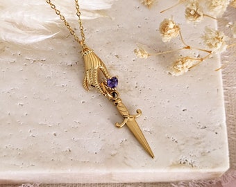 Enemies To Lovers Necklace, Sword and Heart Necklace, Bookish Necklace, Dark Academia Necklace, Book Lover Necklace