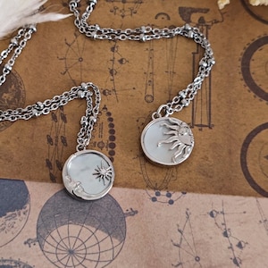 Sun and Moon Mother of Pearl Besties Necklaces, Silver version