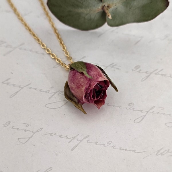 Real Rose Bud Necklace, Resin Dried Flower Rose Necklace, Rose Flower Necklace, Real Rose Pendant, Romantic Flower Necklace