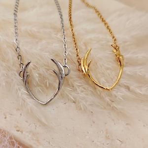Cute Minimal Deer Antler Necklace, Deer Horns Necklace, Gold or Silver