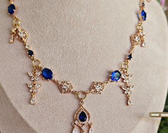 Regency Sapphire Blue Statement Necklace with Intense Blue Zirconia Accents // PORTIA