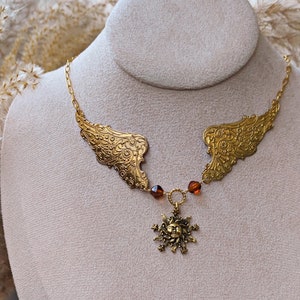 Flight of Icarus Necklace, Mythology Bronzed Wings Choker, Flight of Icarus Myth, Greek Mythology Jewelry, Aesthetic Choker