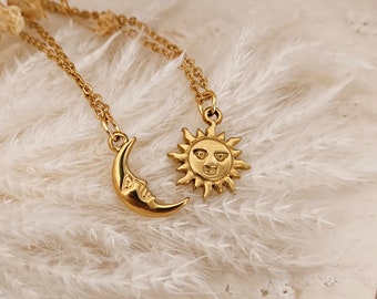 Sun & Moon necklaces with Sun and Moon for couples, Sun Face Necklace, Moon Face Necklace, Valentine's Day Gift