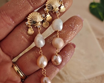 Aphrodite, the Beauty Greek Goddess Freshwater Pearls and Shell Earrings, Greek Mythology Earrings, Dark Academia aesthetic, Coquette