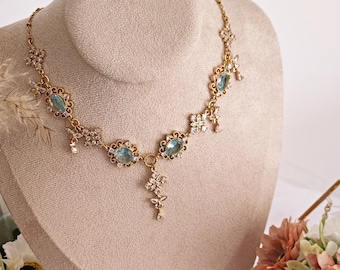 Jens イェンス BLUE GLASS MOTIF CHOKERS 24AW Amazon.com: Andelaisi Boho Blue Lace Choker Necklace Vintage