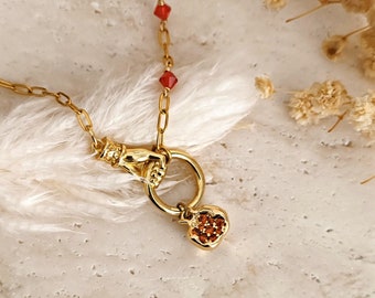 Persephone and Hades Pomegranate Necklace: Gold Gauntlet, Bookish Greek Mythology Jewelry