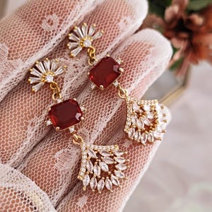 Regency Ruby Red Crystal Earrings: Gold Royalcore Coquette Jewelry