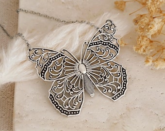 Grand collier papillon en filigrane, collier d’insectes animaux, collier papillon Donna, amoureux des papillons, cadeau pour maman