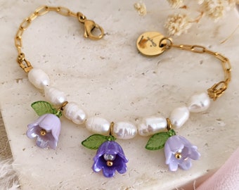 Fairycore Lilac Flower Bracelet: Freshwater Pearl Cottagecore Jewelry