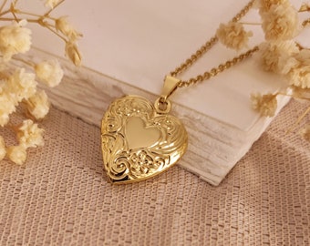Collar de medallón de corazón personalizado, collar de corazón de princesa, joyería de medallón de corazón de oro, collar de medallón PrincessCore, San Valentín estético