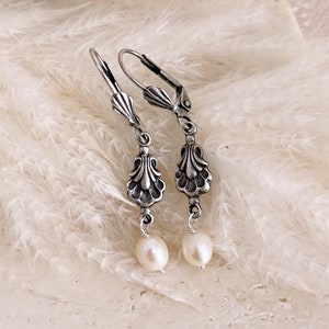 Freshwater Pearl Earrings: Antiqued Silver Shell, Aphrodite Greek Mythology Jewelry // VENUS