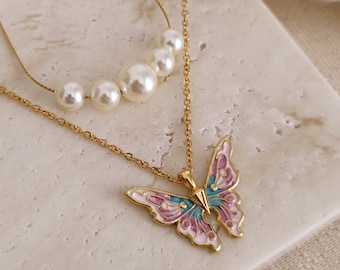 Fairy Butterfly and Pearls Necklace Set: Gold Mariposa Princesscore Necklaces