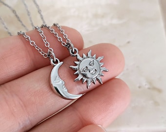 Sun & Moon necklaces with Sun and Moon for couples, Sun Face Necklace, Moon Face Necklace, Valentine's Day Gift