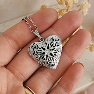 Filigree Heart Locket Necklace, Stainless Steel Perfume Diffuser Locket Necklace