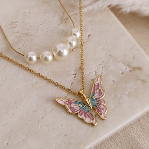 Fairy Pearls Princess Necklace, Mariposa and Pearls Necklace, PrincessCore Butterfly and Pearls Necklace, Coquette Aesthetic, Fairy Princess