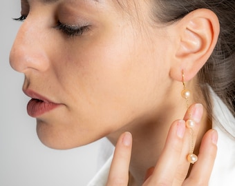 Gold Filled Pink Pearl Drop Earrings: Long Dangle Bridal Jewelry // VENUS