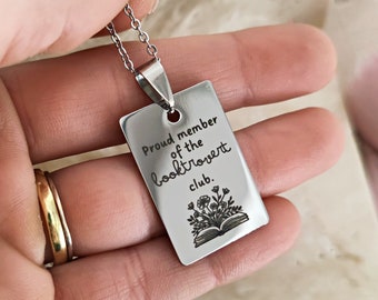 Proud Member of Bookrovert Club Necklace, Booktrovert Necklace, Bookish Necklace, Reader Enthusiast