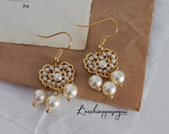 Anne Boleyn inspired Heart Filigree and pearl Earrings