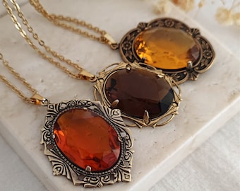 Light Topaz Magic Amulet Necklace, Antiqued Talisman witch Necklace