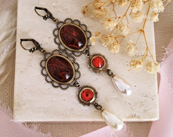 Queen Catherine of Aragon Inspired Long Red Earrings