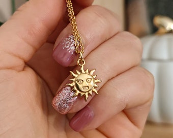Sun Face Necklace, Sun Pendant Necklace, Gold or Silver Sun Necklace, Aesthetic Necklace, Mythology Necklace, Christmas Gift // HELIOS