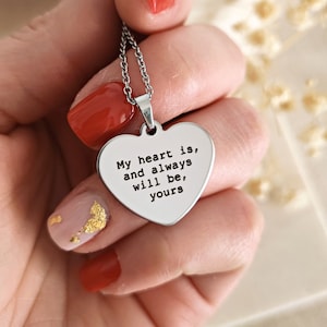 Custom Quote Engraved Heart Necklace, Personalized Phrase Jewelry, Book Quote, Song Lyric, Customized Gift, Personalized Jewelry