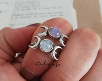 Mystic Luna Ring, Oxidized Silver Plated Brass and Moonstone, Moon phases ring