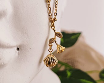 Aphrodite Necklace: Gold Rose, Shell Pendant, Greek Mythology Jewelry