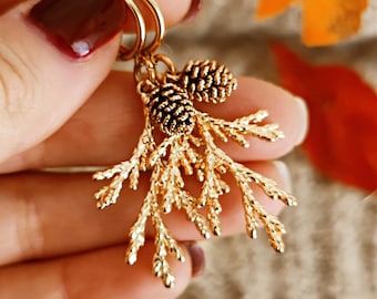 Gold Pine Cone Earrings: Woodland Nature Jewelry // PINE FOREST