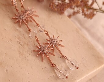 Rosegold Starburst Braut Ohrringe: Cubic Zirkonia Celestial Schmuck
