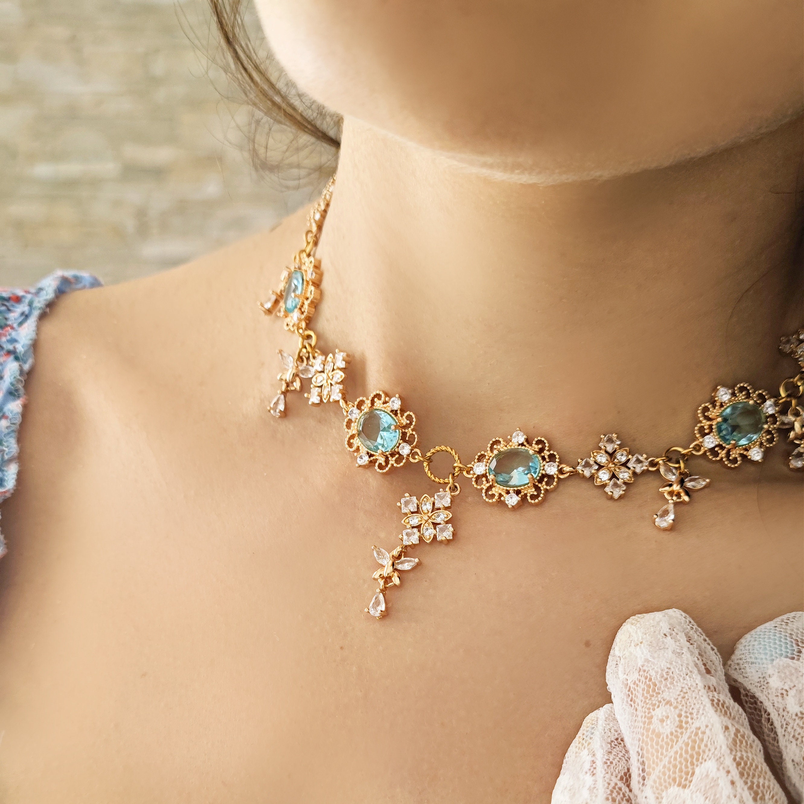 Jens イェンス BLUE GLASS MOTIF CHOKERS 24AW Jens イェンス