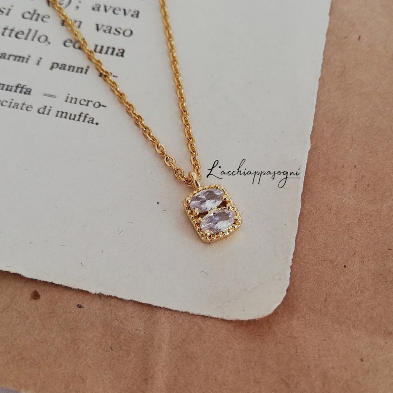 Tiny Square Cubic Zirconia Charm Necklace, Regency Aesthetic Necklace, Minimal Light Point Necklace image 3