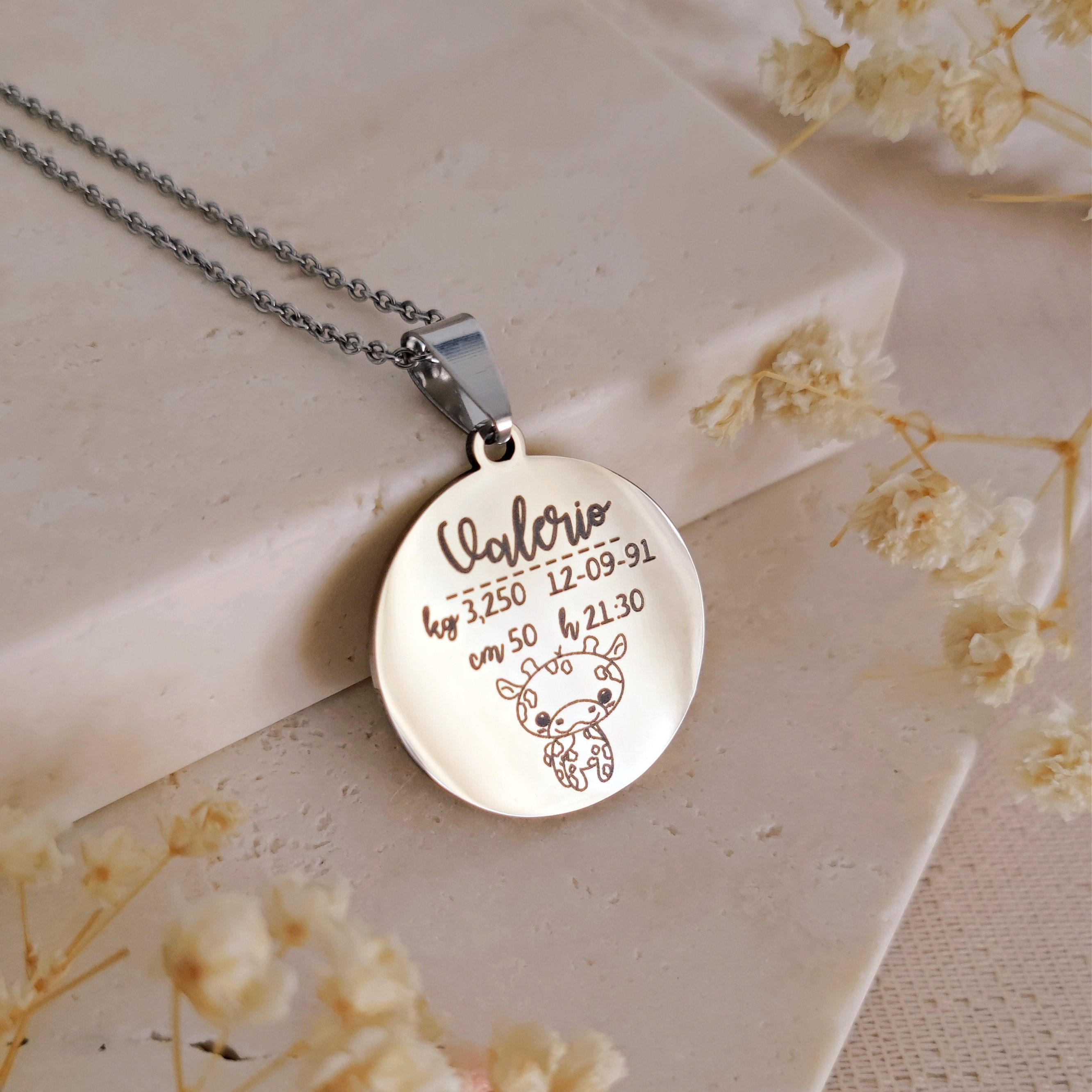 Custom Engrave Baby's Date of Birth Commemorate Necklace for Women  Stainless Steel Jewelry Round Pendant New Mom Father Gift - AliExpress