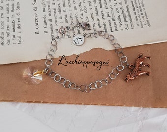 Enchanted Howling Wolf & Crystal Heart Bracelet