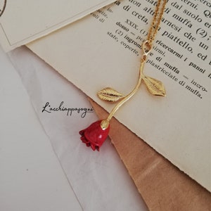 Rose Pendant Necklace, Rose Flower, Enamel Epoxy Red Rose, Gold Plated, Rhodium Plated, Rose Gold Plated Rose Necklace Gold