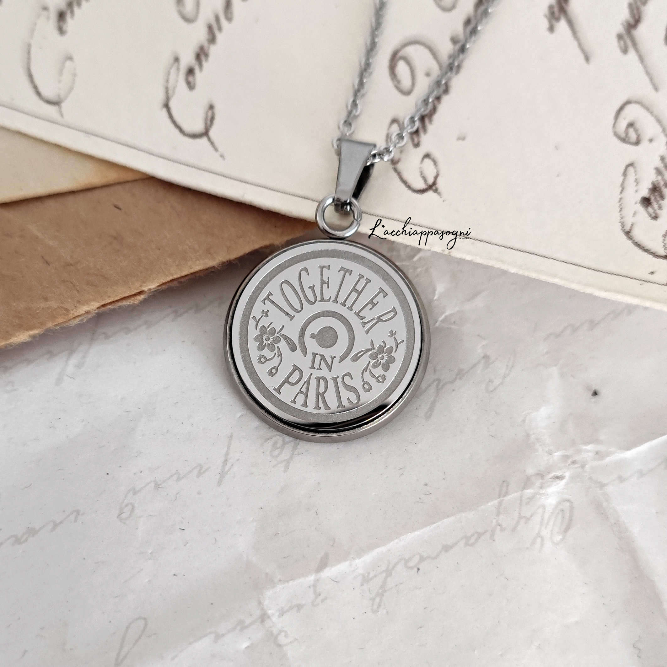 Anastasia engraved pendant Together in Paris - ONLY BACK SIDE