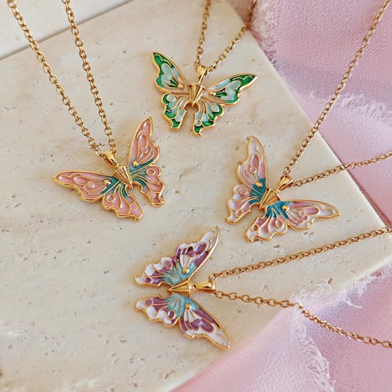 Pastel Fairy Butterfly Necklace: Princess Gold Pendant, Mariposa Necklace