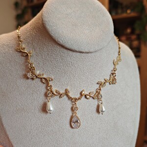 Regency Era Perlen Choker: Cubic Zirkonia Blätter, Bygone Glamour, Gold oder Silber // DIAMANT Gold