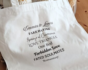 Borsa tote Book Tropes: borsa per la spesa romantica e libresca