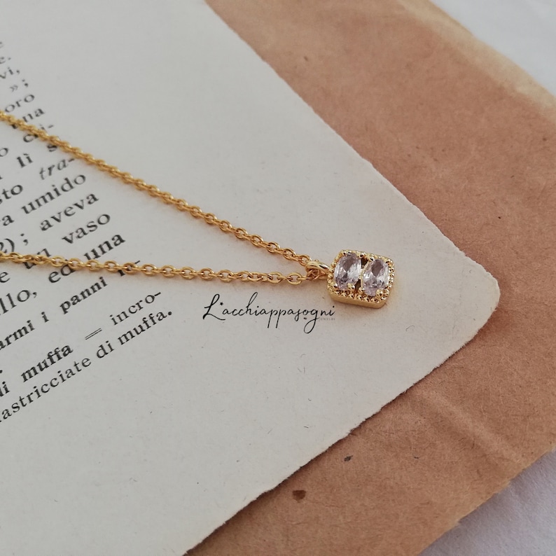 Tiny Square Cubic Zirconia Charm Necklace, Regency Aesthetic Necklace, Minimal Light Point Necklace image 2